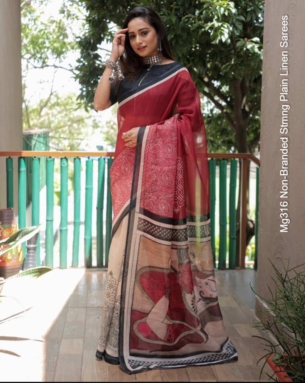 Mg316 Non-Branded Stmng Plain Linen Sarees