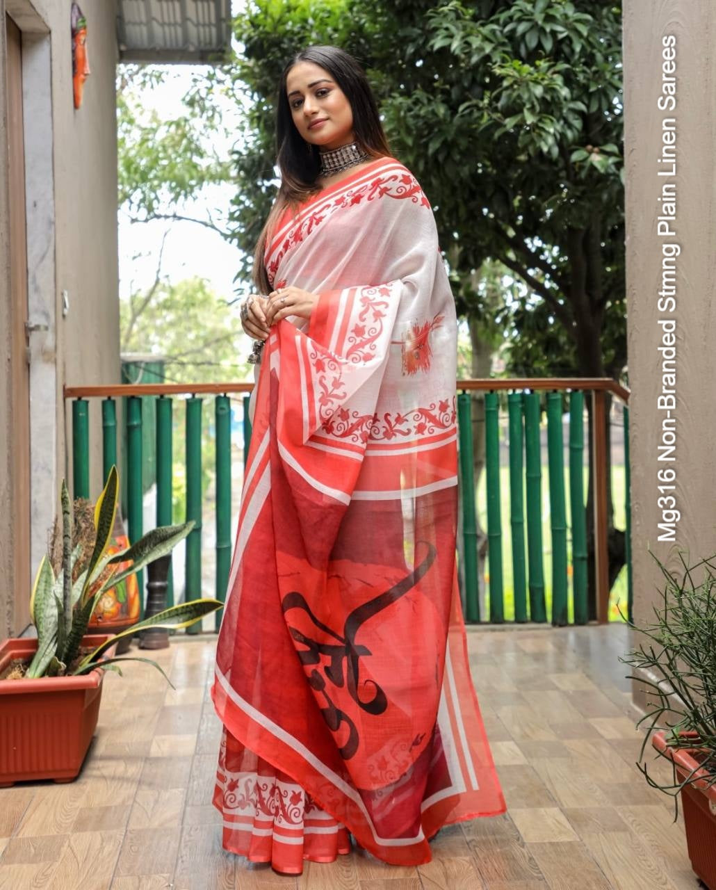 Mg316 Non-Branded Stmng Plain Linen Sarees