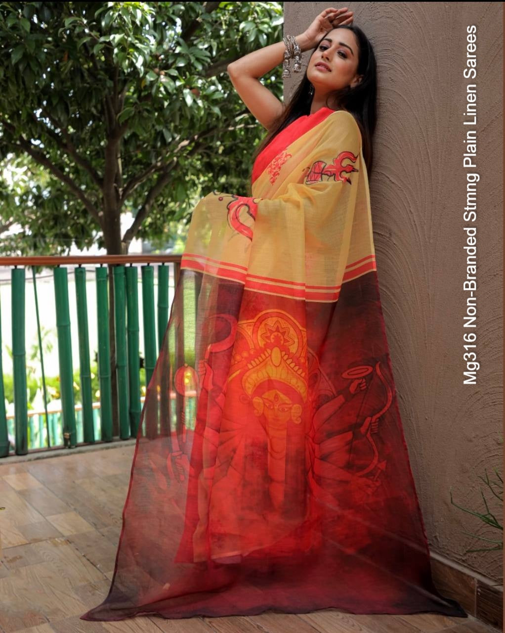 Mg316 Non-Branded Stmng Plain Linen Sarees