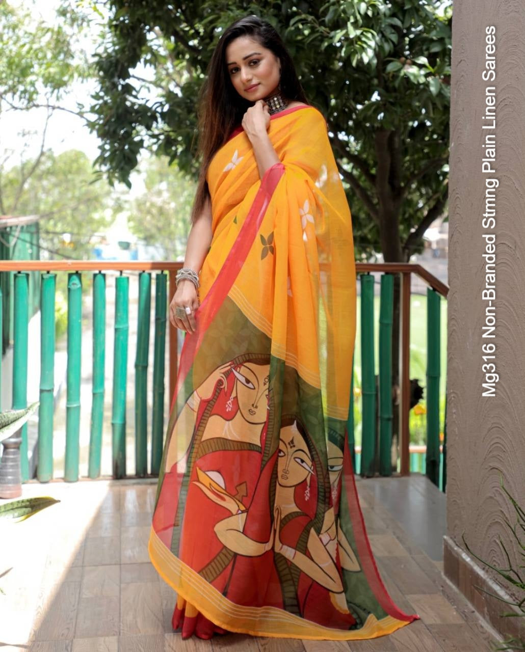 Mg316 Non-Branded Stmng Plain Linen Sarees