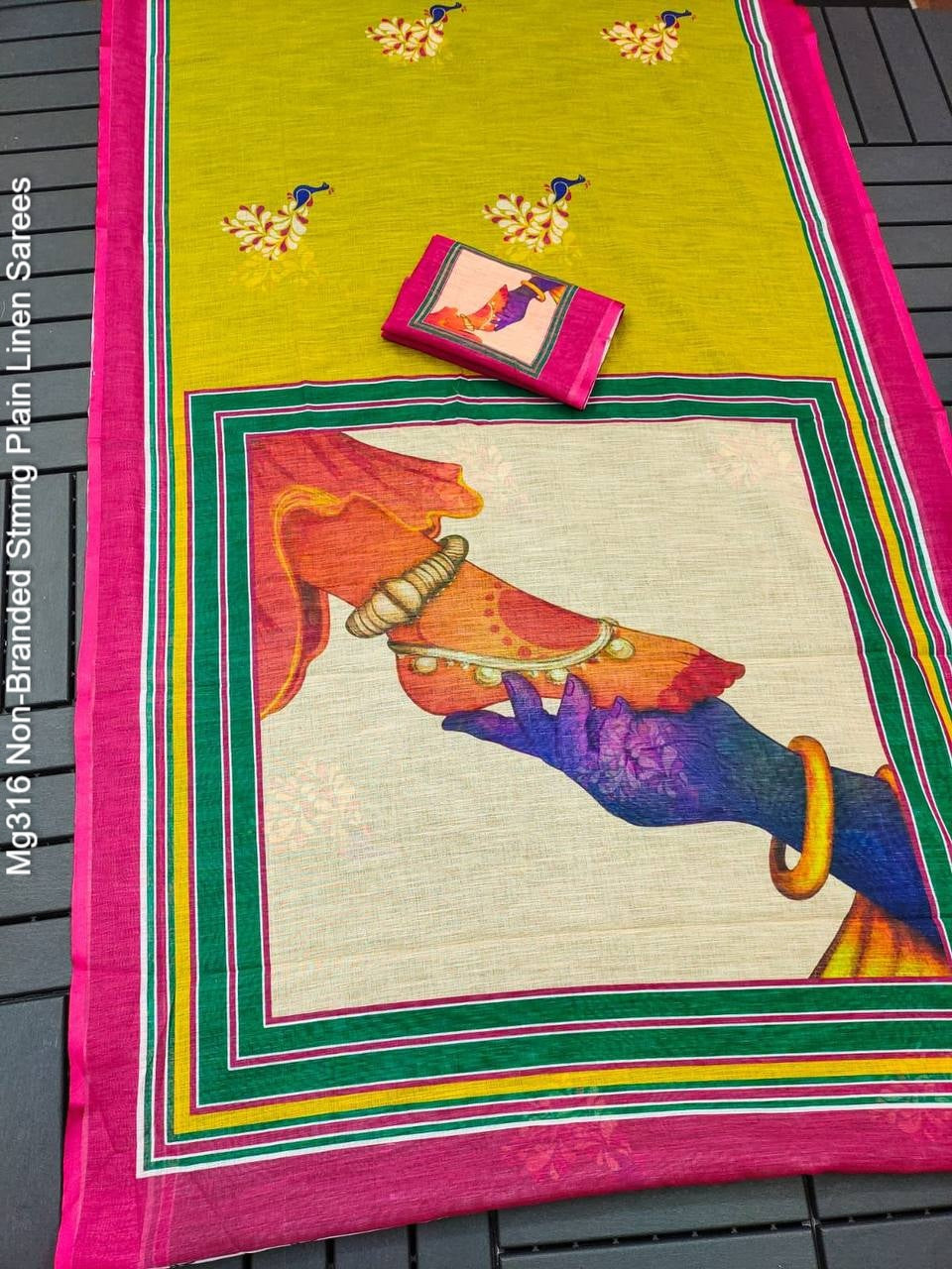 Mg316 Non-Branded Stmng Plain Linen Sarees