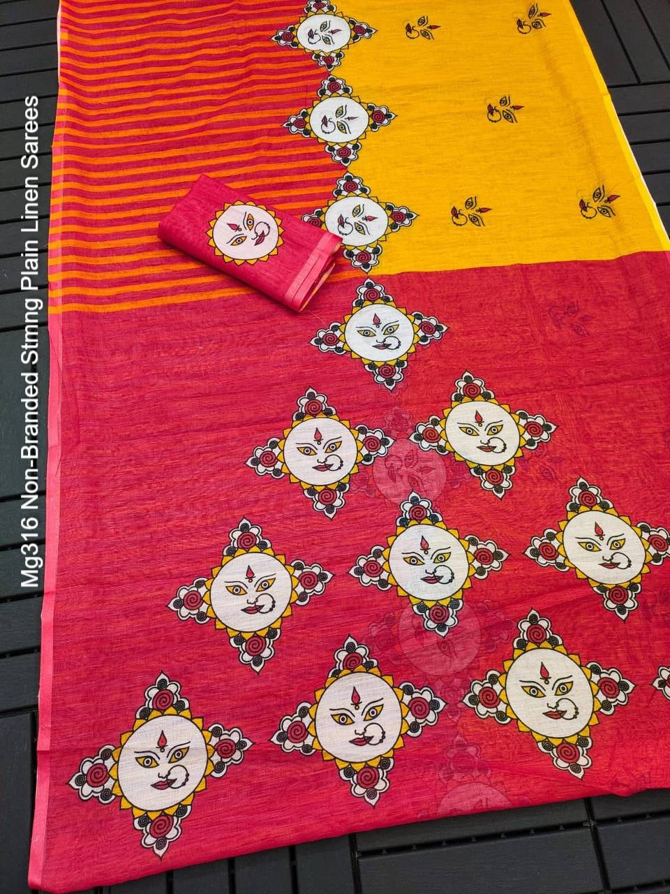 Mg316 Non-Branded Stmng Plain Linen Sarees