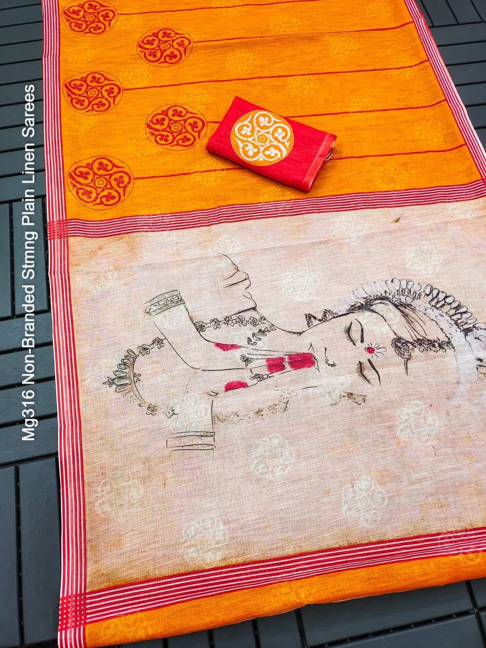 Mg316 Non-Branded Stmng Plain Linen Sarees