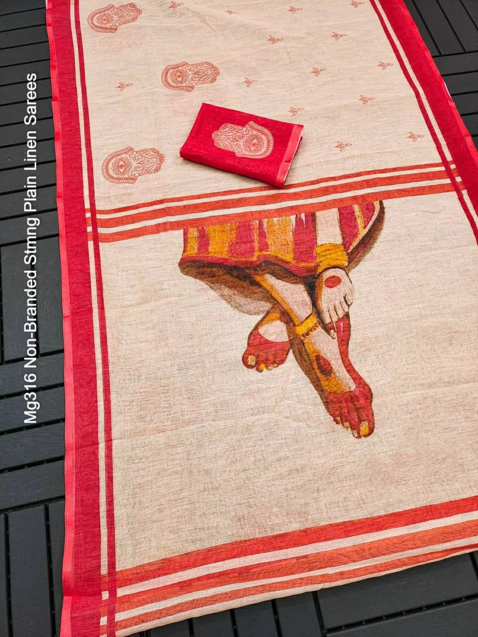 Mg316 Non-Branded Stmng Plain Linen Sarees