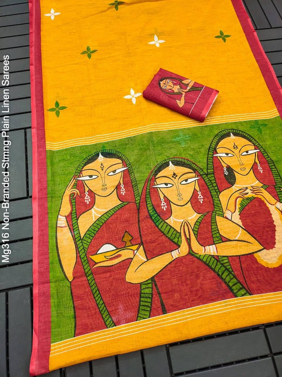 Mg316 Non-Branded Stmng Plain Linen Sarees