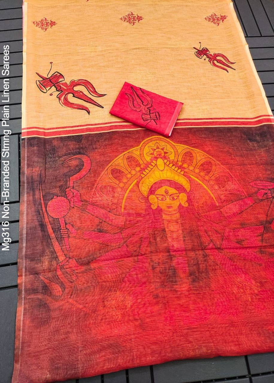 Mg316 Non-Branded Stmng Plain Linen Sarees