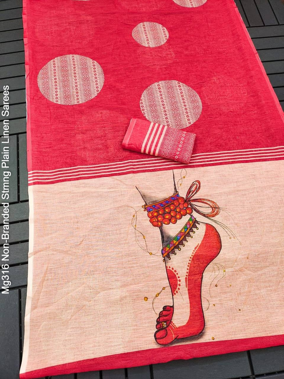 Mg316 Non-Branded Stmng Plain Linen Sarees