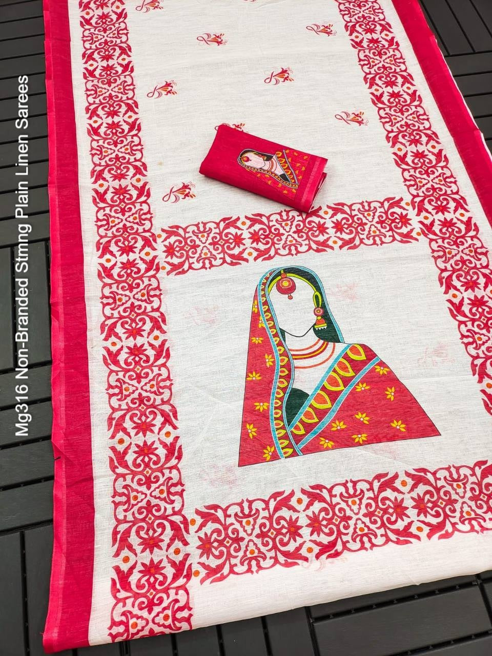 Mg316 Non-Branded Stmng Plain Linen Sarees