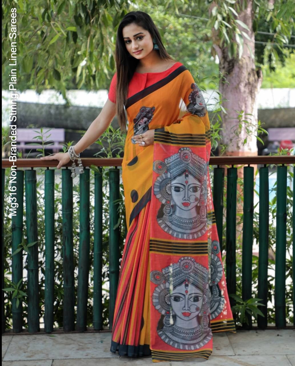 Mg316 Non-Branded Stmng Plain Linen Sarees