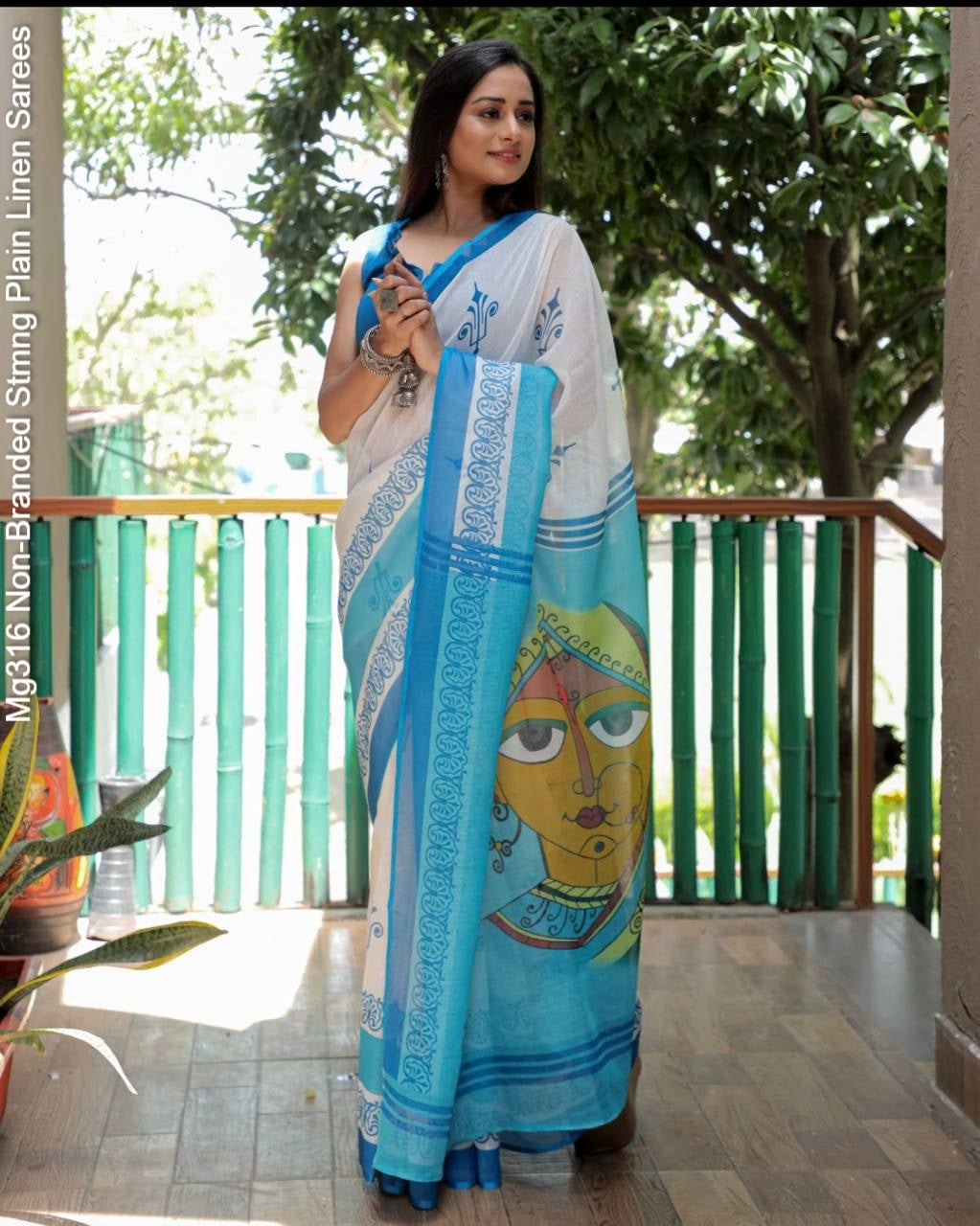 Mg316 Non-Branded Stmng Plain Linen Sarees