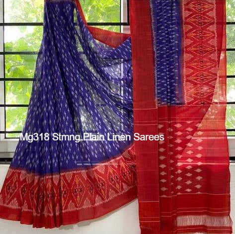 Mg318 Stmng Plain Linen Sarees