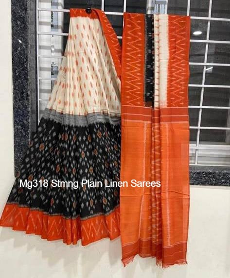 Mg318 Stmng Plain Linen Sarees
