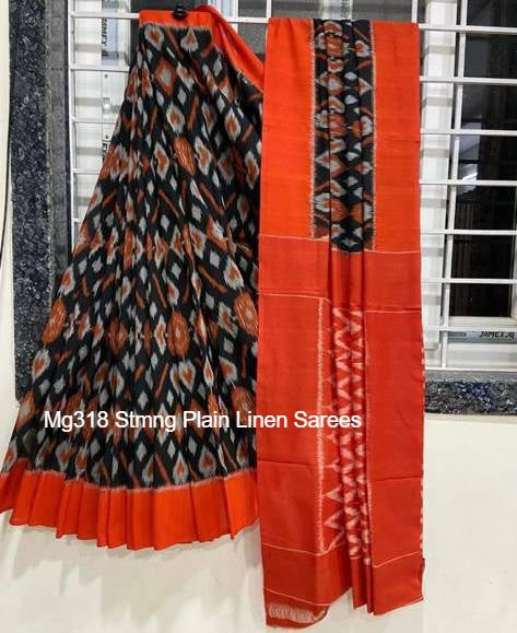 Mg318 Stmng Plain Linen Sarees