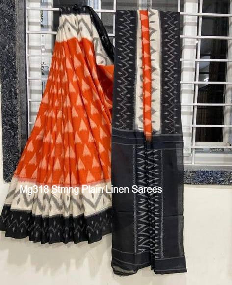 Mg318 Stmng Plain Linen Sarees