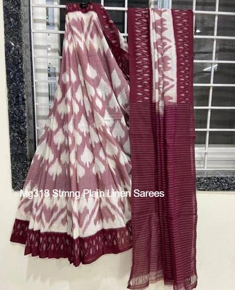 Mg318 Stmng Plain Linen Sarees