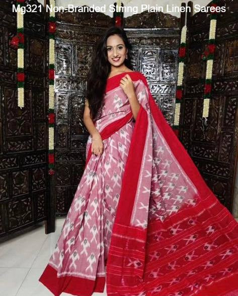Mg321 Non-Branded Stmng Plain Linen Sarees