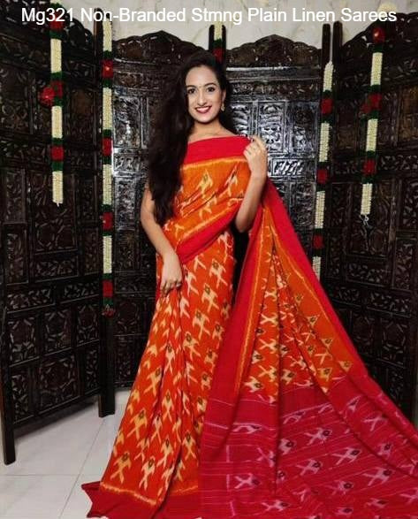 Mg321 Non-Branded Stmng Plain Linen Sarees