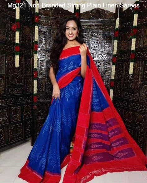 Mg321 Non-Branded Stmng Plain Linen Sarees
