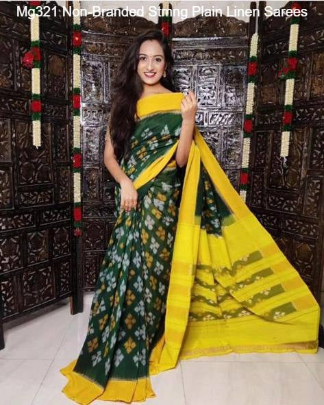 Mg321 Non-Branded Stmng Plain Linen Sarees