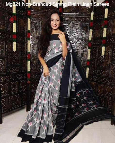 Mg321 Non-Branded Stmng Plain Linen Sarees