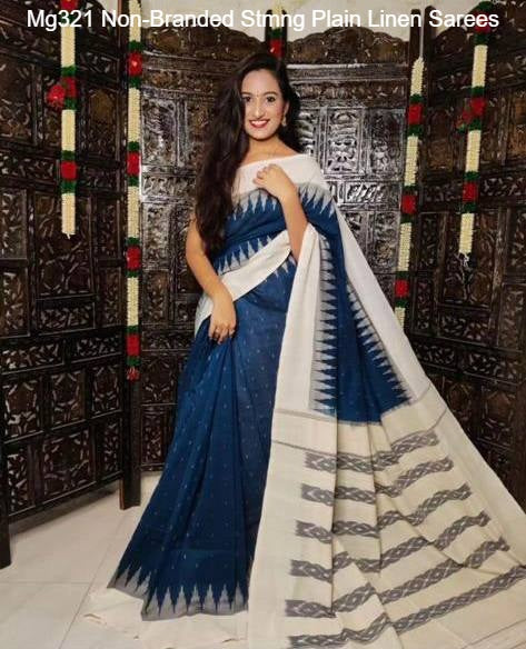 Mg321 Non-Branded Stmng Plain Linen Sarees