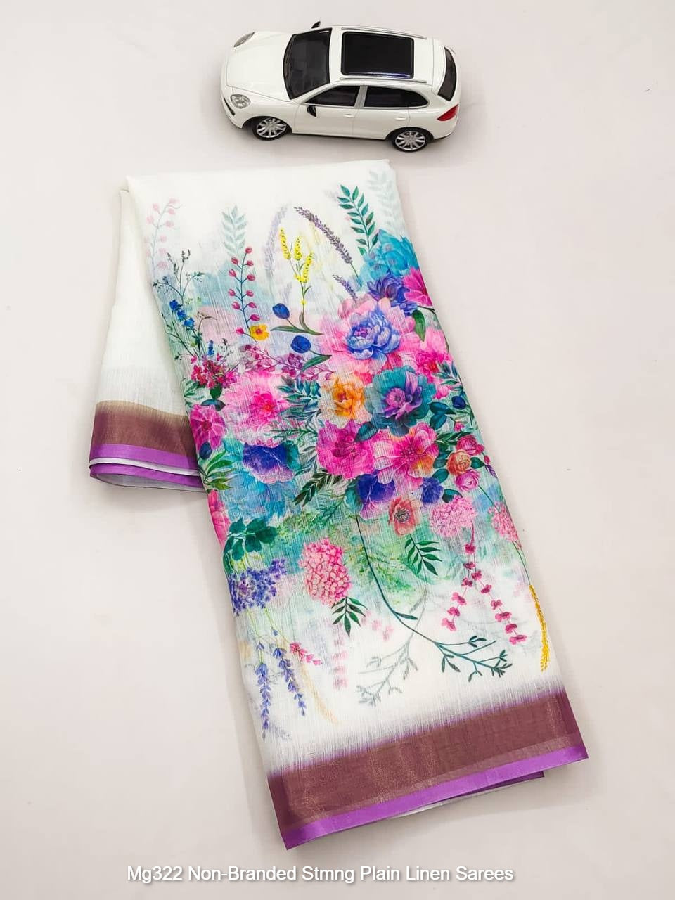 Mg322 Non-Branded Stmng Plain Linen Sarees