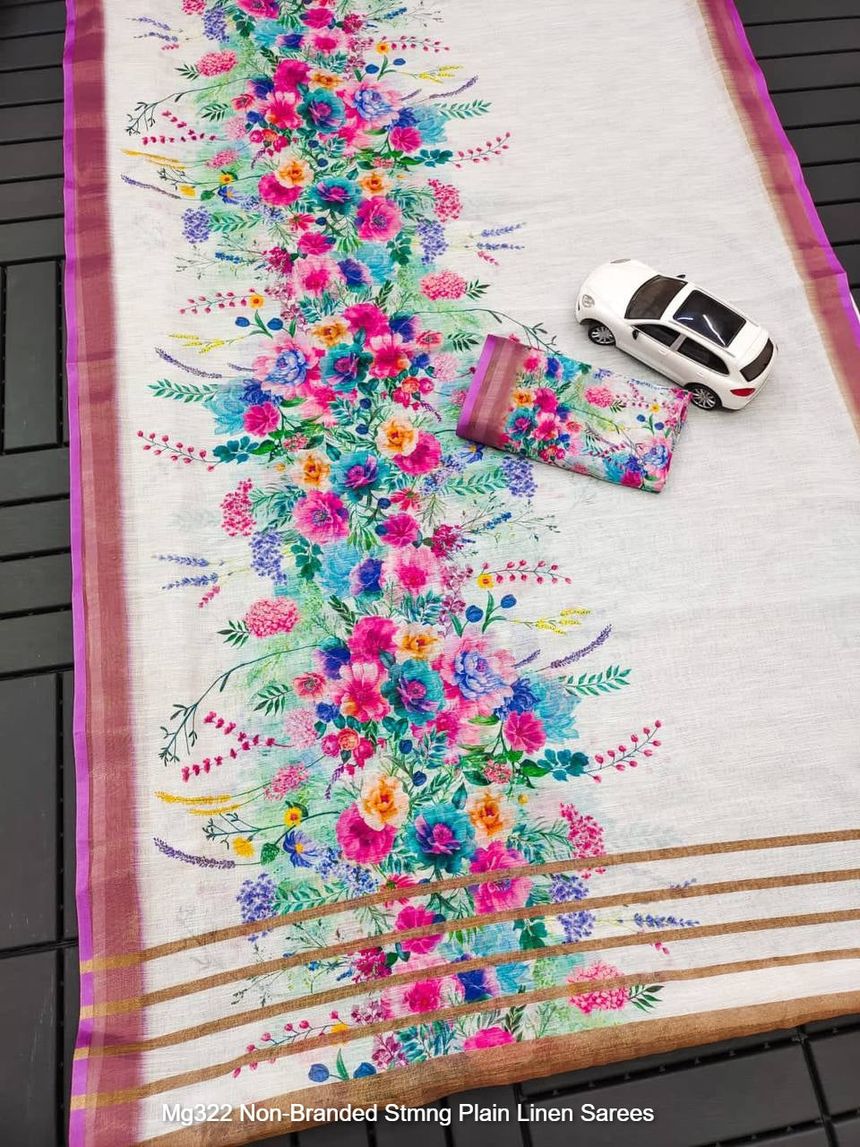 Mg322 Non-Branded Stmng Plain Linen Sarees