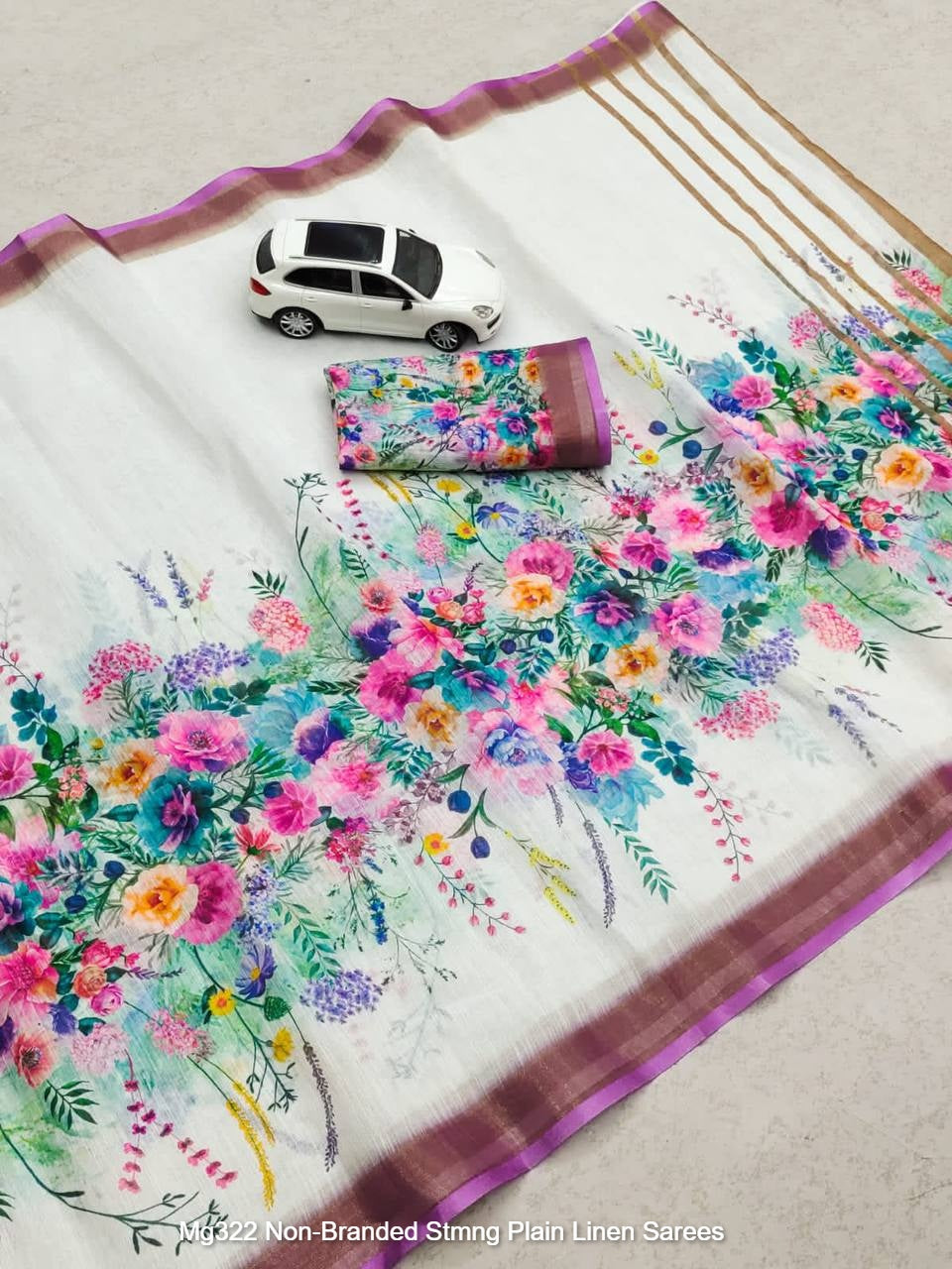 Mg322 Non-Branded Stmng Plain Linen Sarees