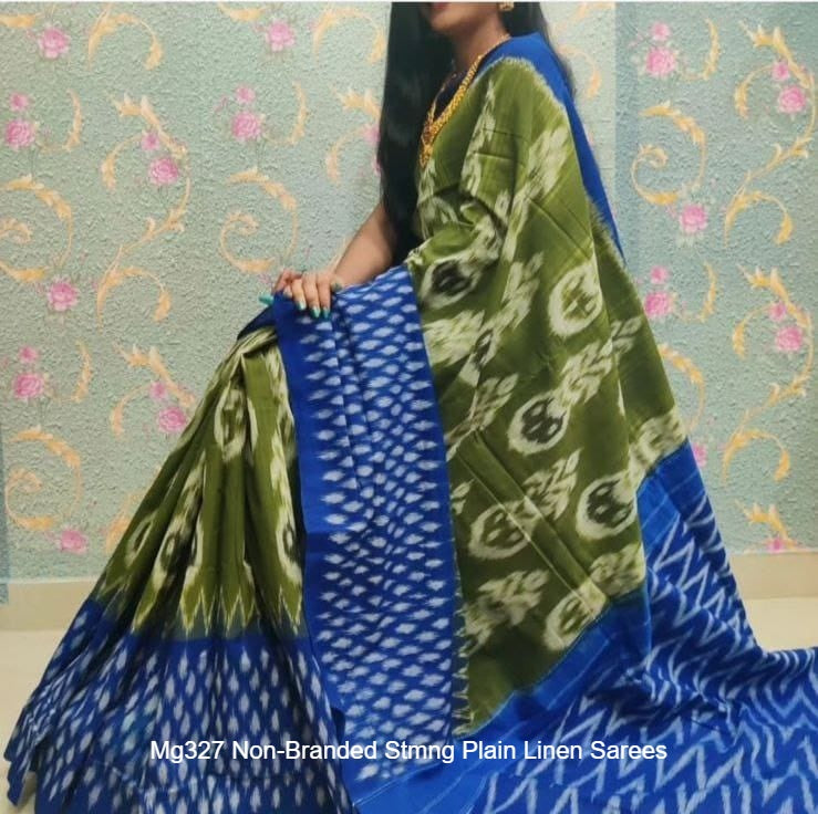 Mg327 Non-Branded Stmng Plain Linen Sarees