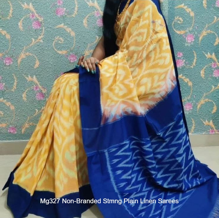 Mg327 Non-Branded Stmng Plain Linen Sarees