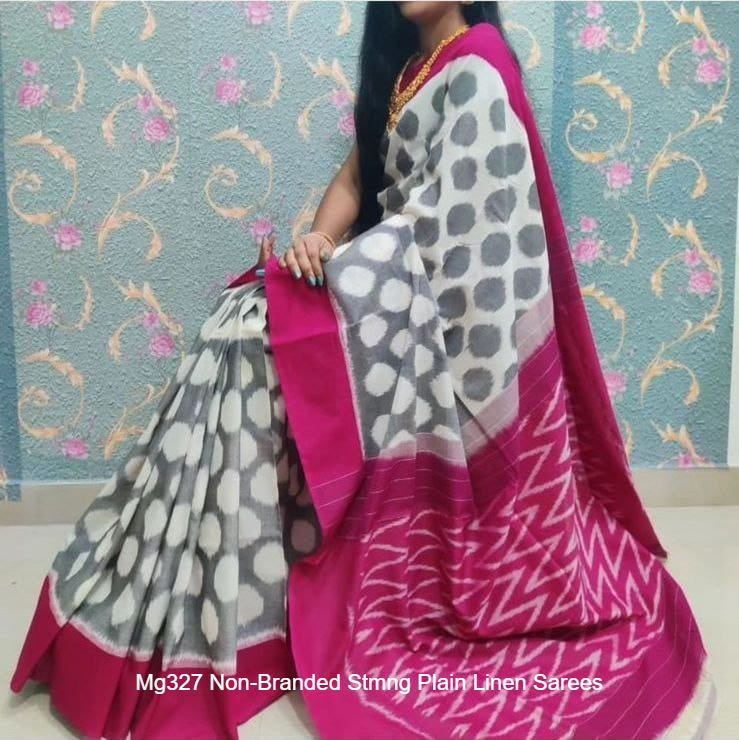Mg327 Non-Branded Stmng Plain Linen Sarees