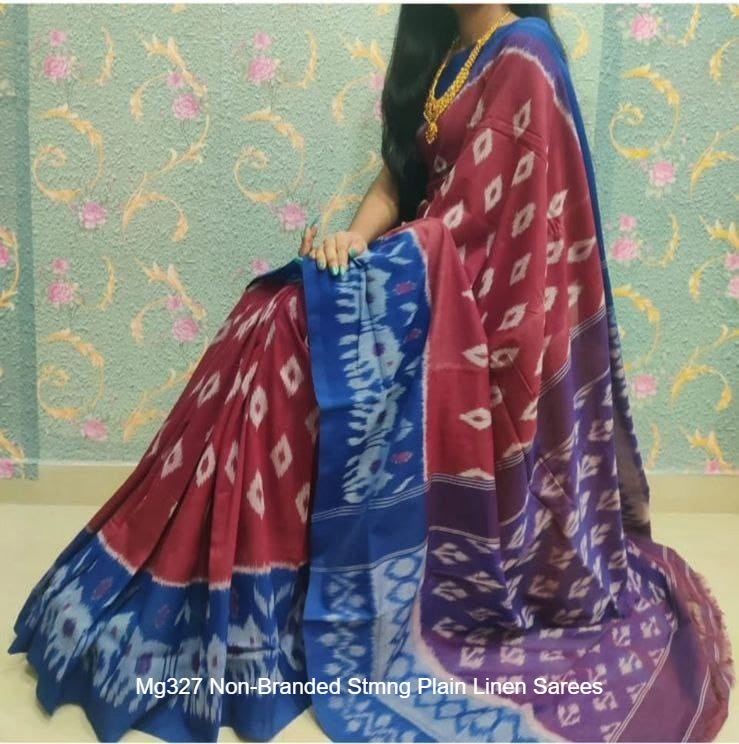 Mg327 Non-Branded Stmng Plain Linen Sarees
