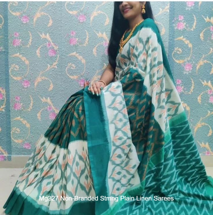 Mg327 Non-Branded Stmng Plain Linen Sarees