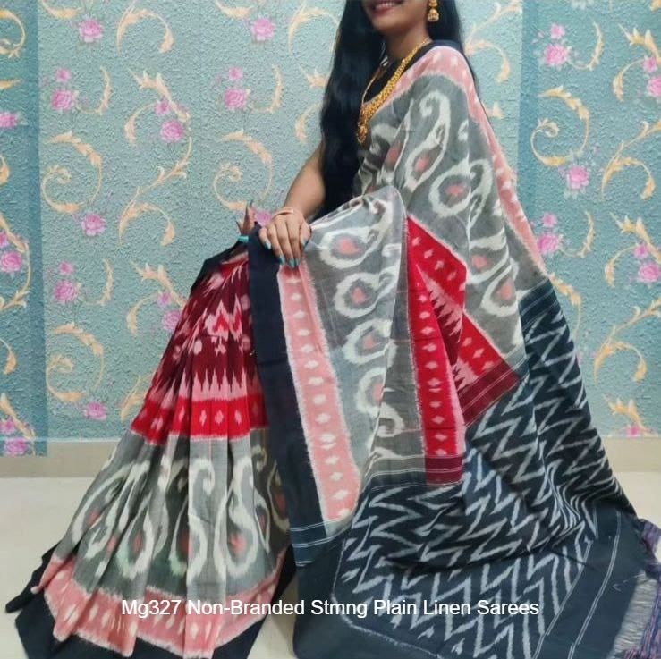Mg327 Non-Branded Stmng Plain Linen Sarees
