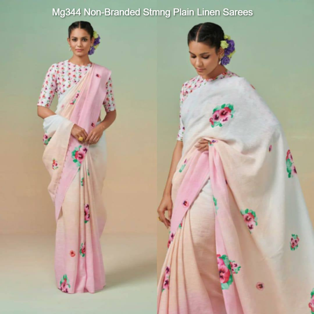 Mg344 Non-Branded Stmng Plain Linen Sarees