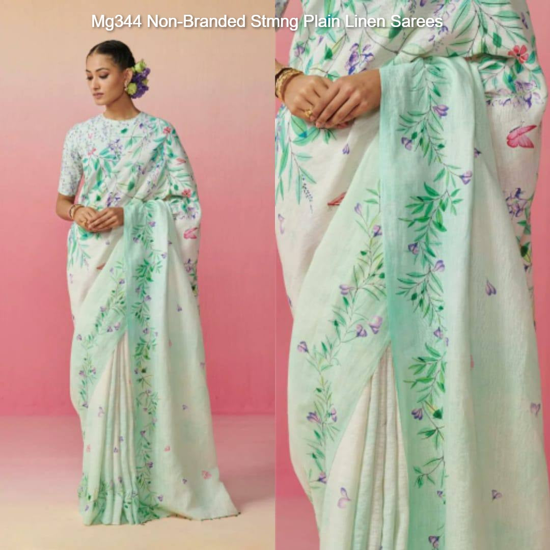 Mg344 Non-Branded Stmng Plain Linen Sarees