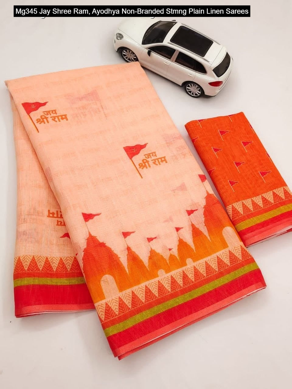 Mg345 Jay Shree Ram, Ayodhya Non-Branded Stmng Plain Linen Sarees