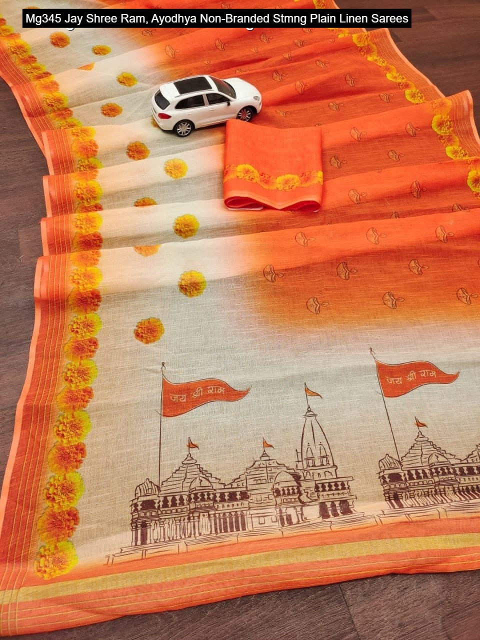 Mg345 Jay Shree Ram, Ayodhya Non-Branded Stmng Plain Linen Sarees
