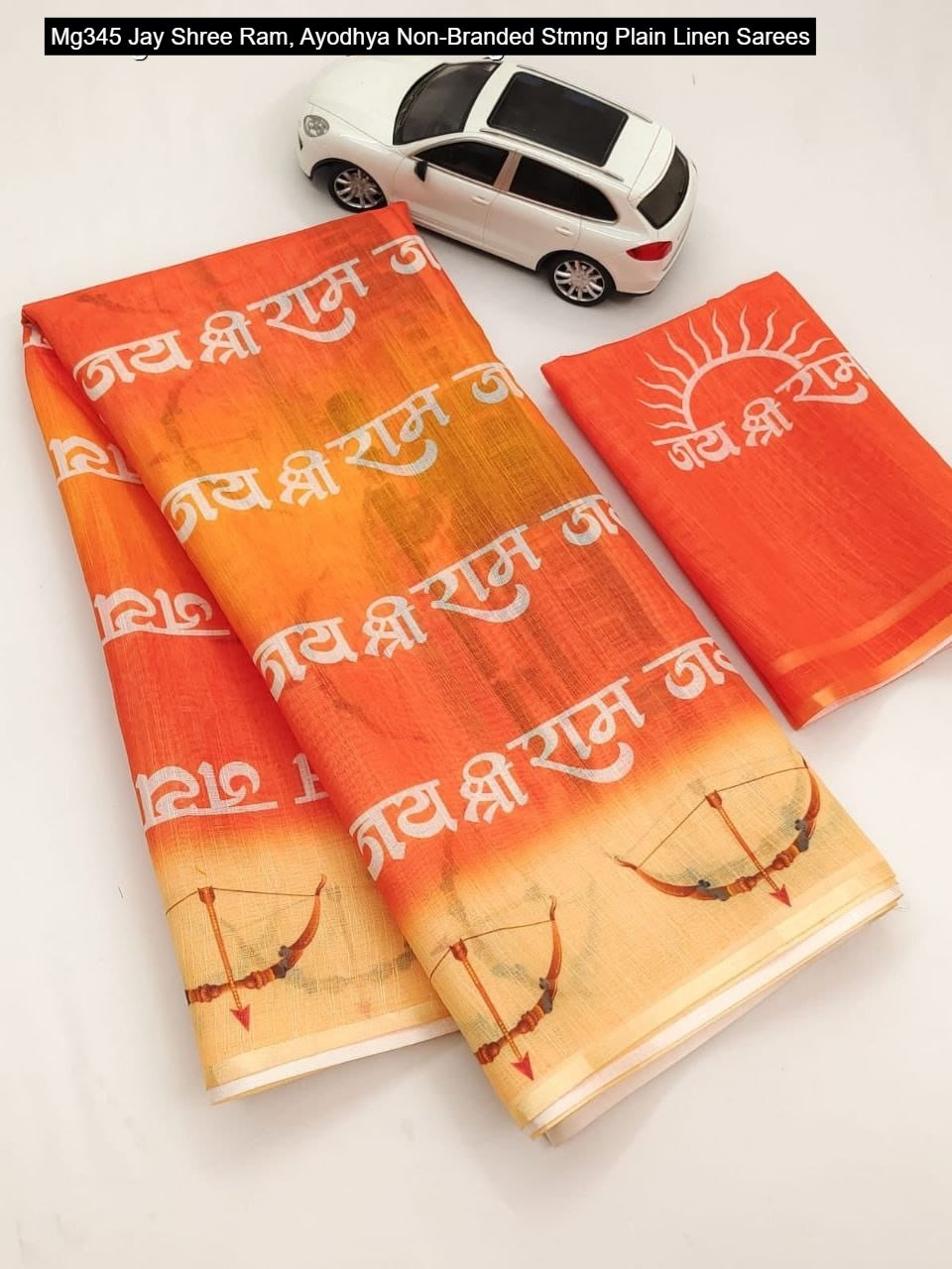 Mg345 Jay Shree Ram, Ayodhya Non-Branded Stmng Plain Linen Sarees