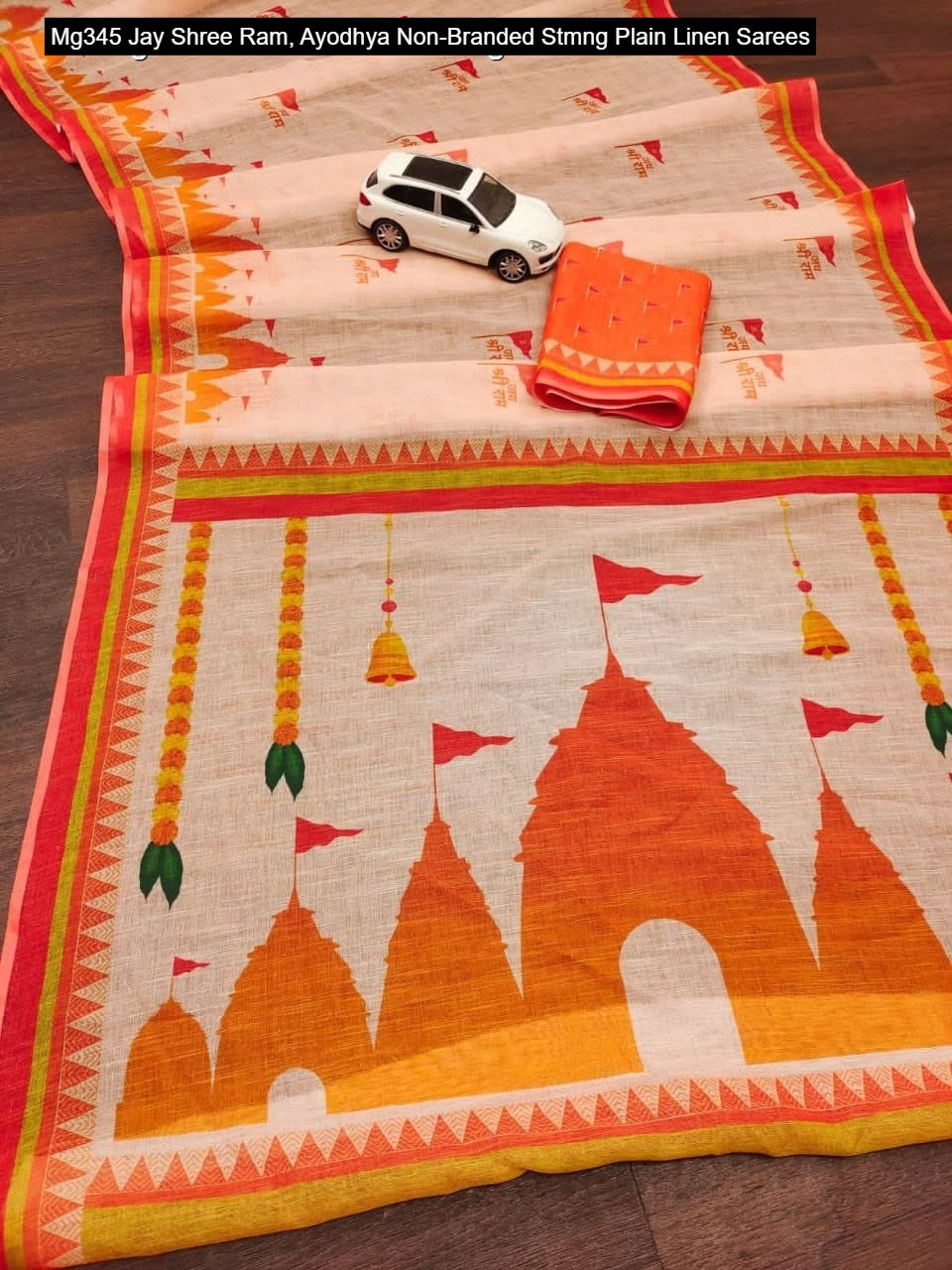 Mg345 Jay Shree Ram, Ayodhya Non-Branded Stmng Plain Linen Sarees