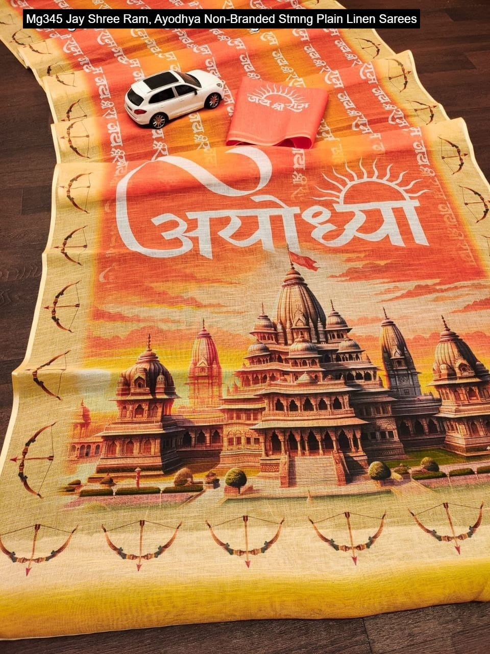 Mg345 Jay Shree Ram, Ayodhya Non-Branded Stmng Plain Linen Sarees