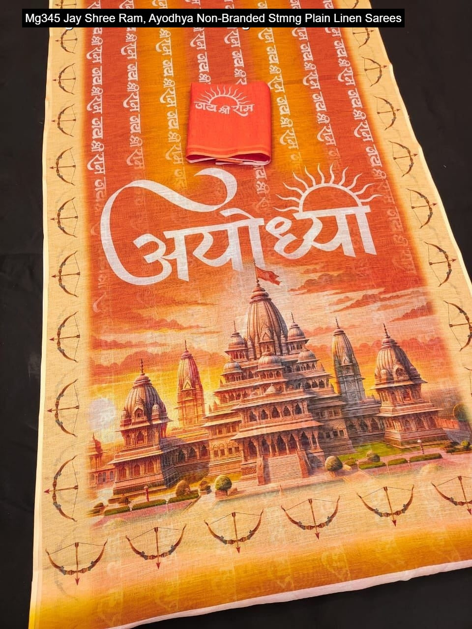 Mg345 Jay Shree Ram, Ayodhya Non-Branded Stmng Plain Linen Sarees