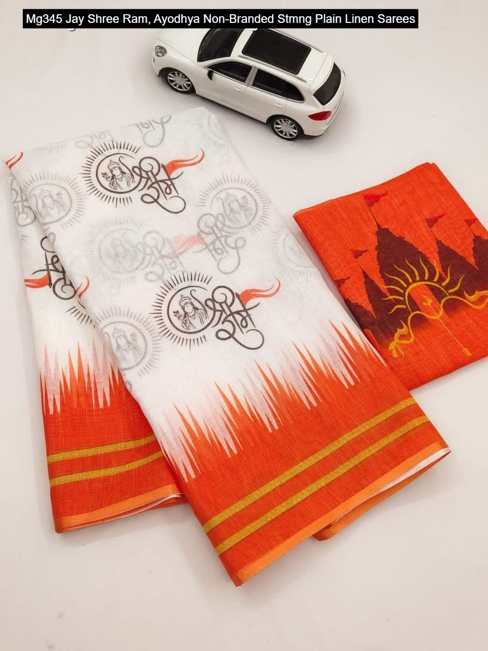 Mg345 Jay Shree Ram, Ayodhya Non-Branded Stmng Plain Linen Sarees