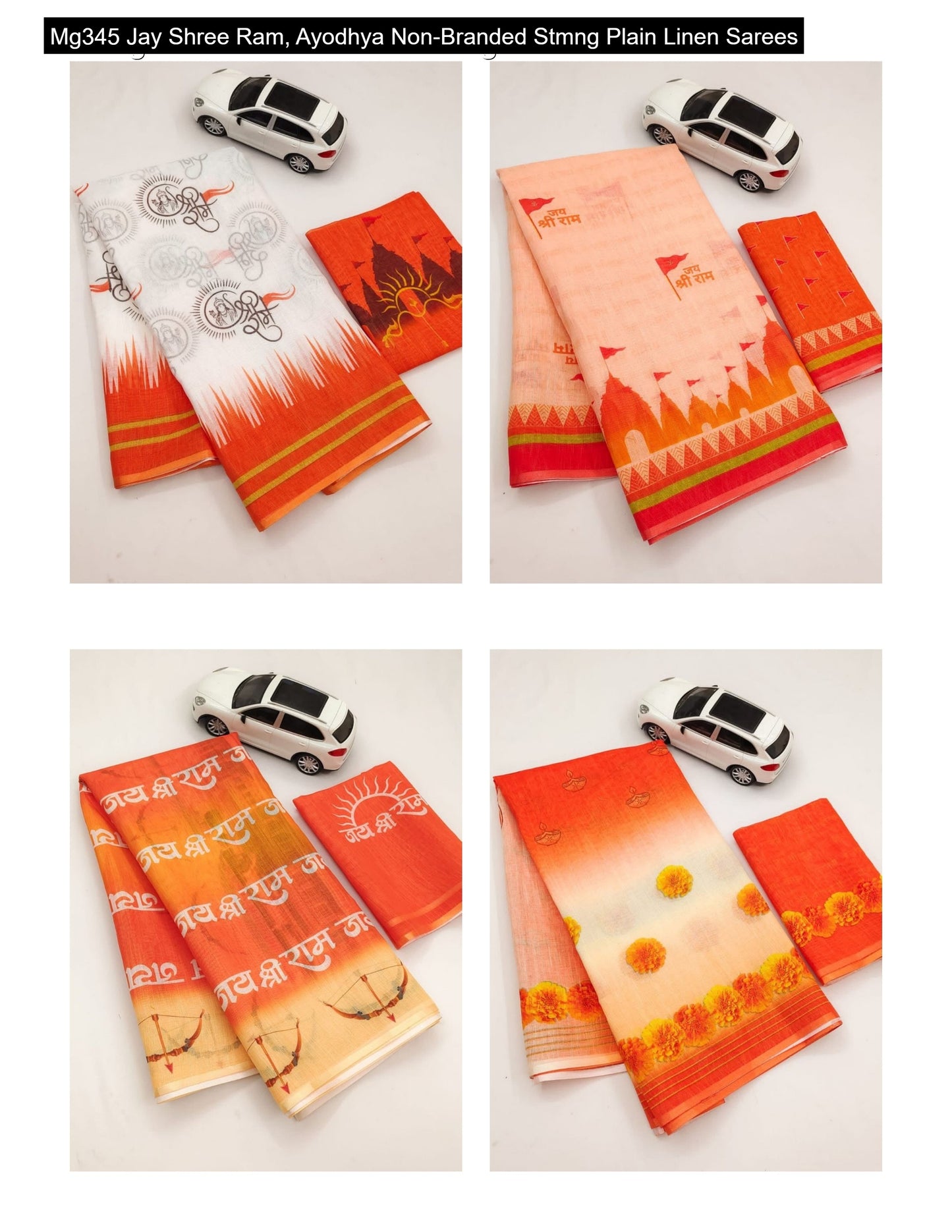 Mg345 Jay Shree Ram, Ayodhya Non-Branded Stmng Plain Linen Sarees