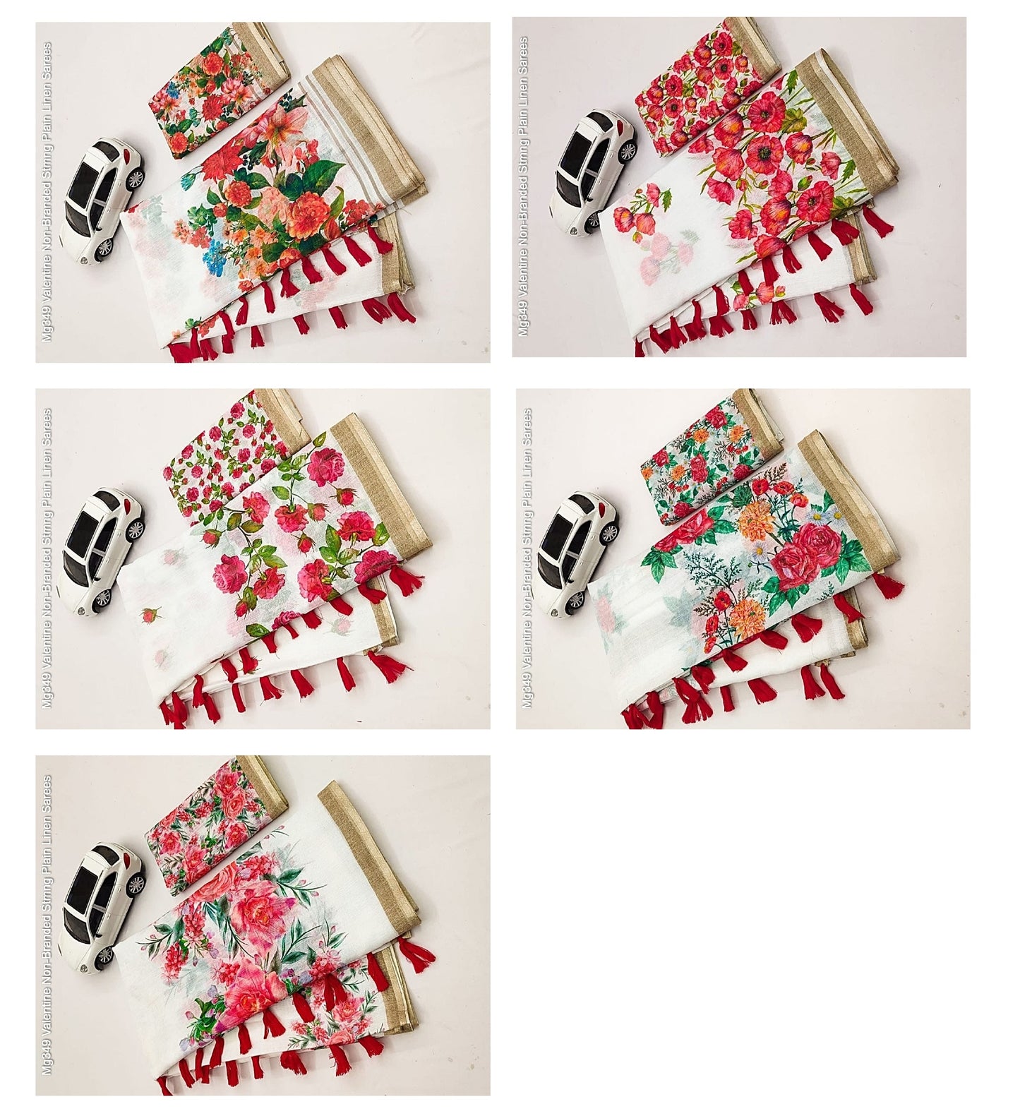 Mg349 Valentine Non-Branded Stmng Plain Linen Sarees