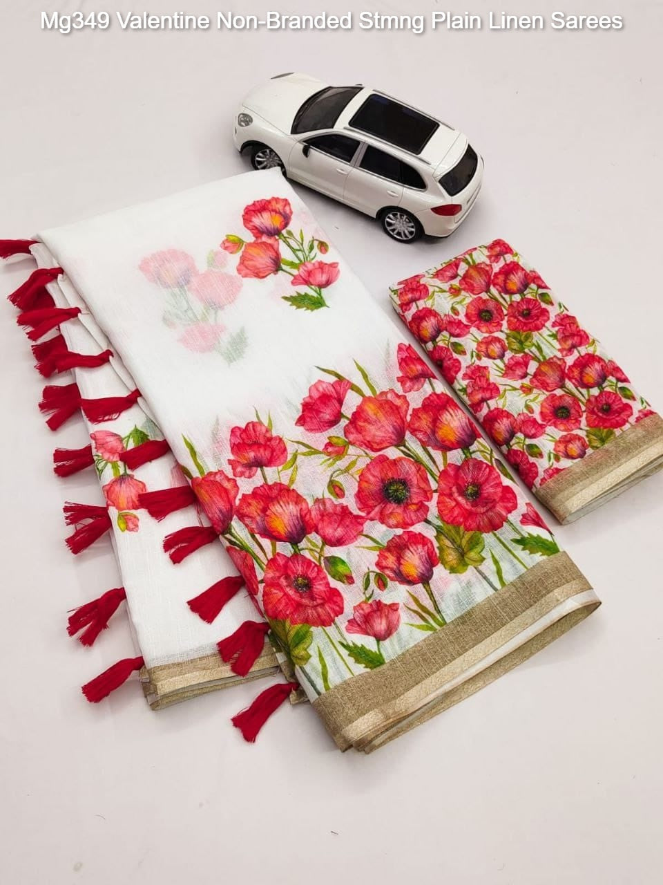 Mg349 Valentine Non-Branded Stmng Plain Linen Sarees