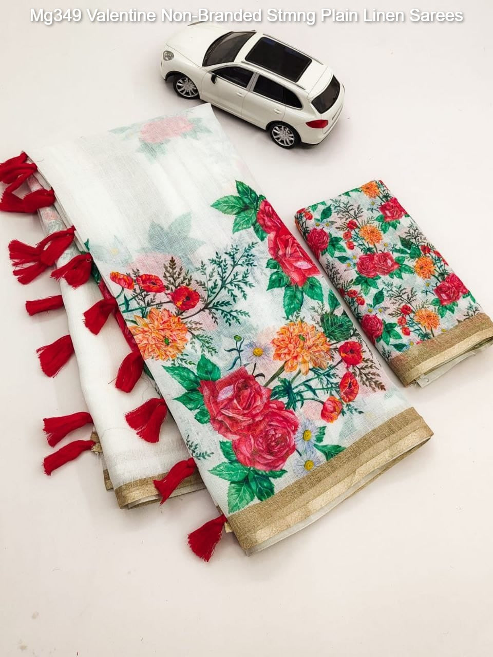 Mg349 Valentine Non-Branded Stmng Plain Linen Sarees