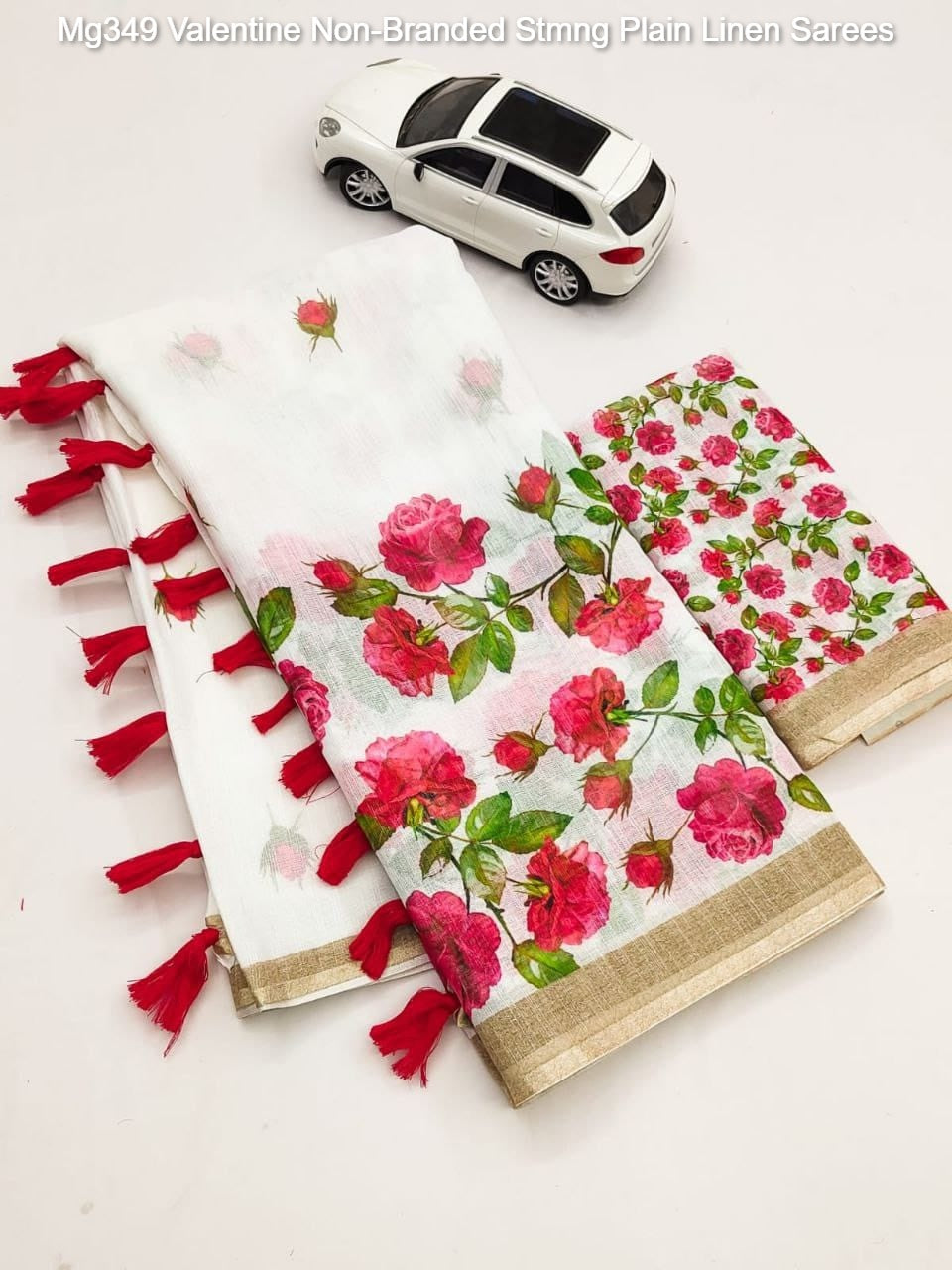 Mg349 Valentine Non-Branded Stmng Plain Linen Sarees