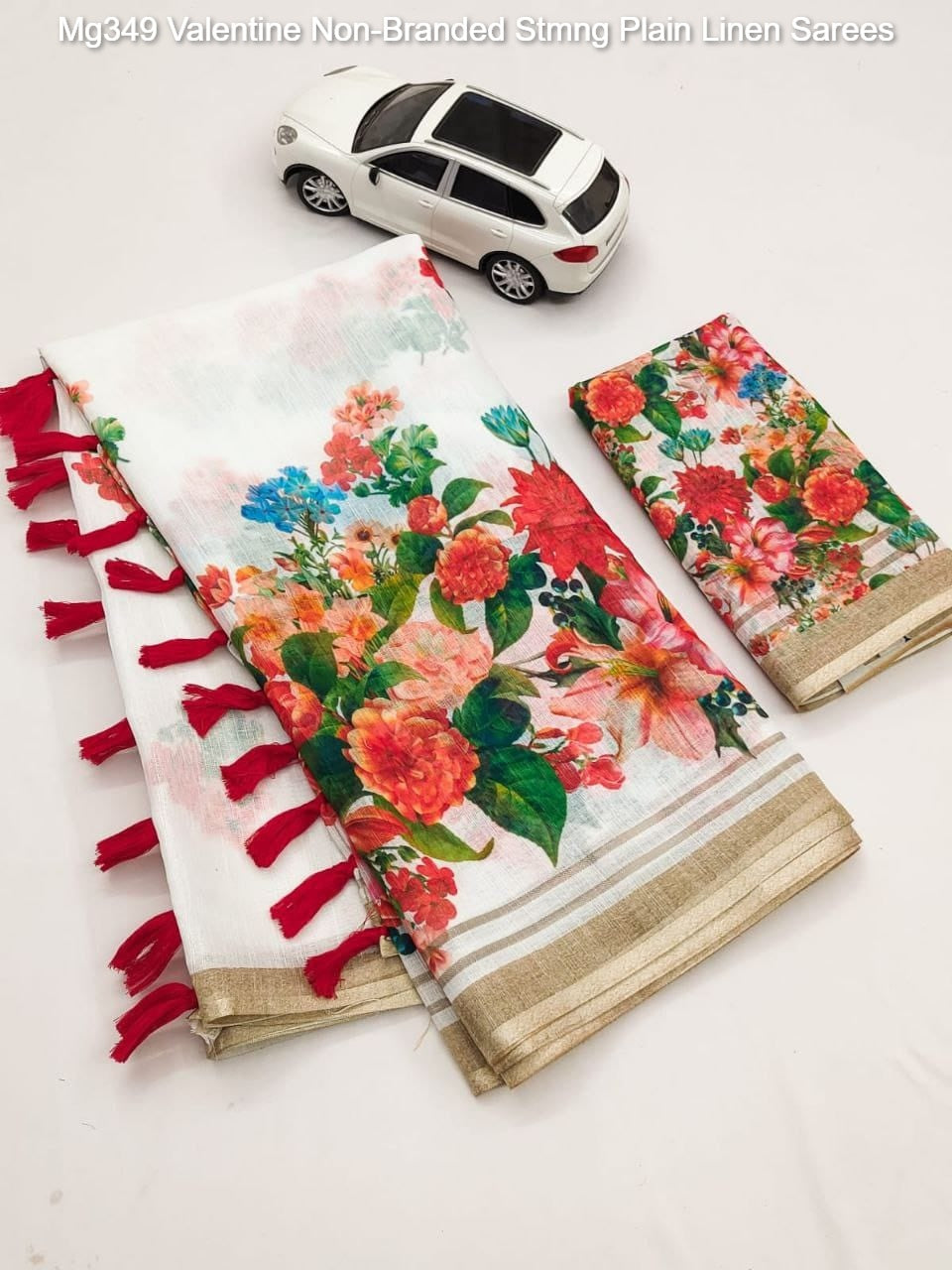 Mg349 Valentine Non-Branded Stmng Plain Linen Sarees