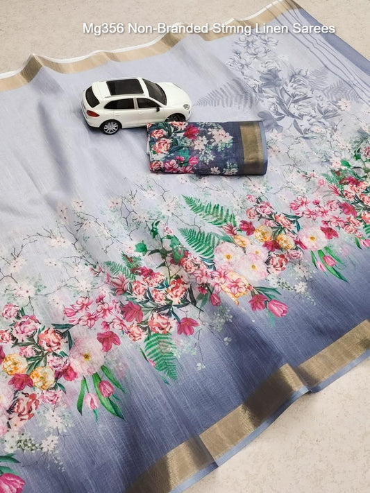 Mg356 Non-Branded Stmng Linen Sarees